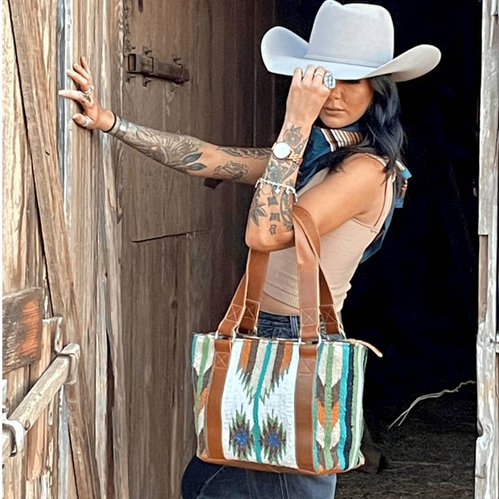 Ranch Junkie - Wholesale Tote Bag - Women's - Southwestern Handwoven Saddle Blanket Wool Leather Boho Tote Aspen Western Purse2