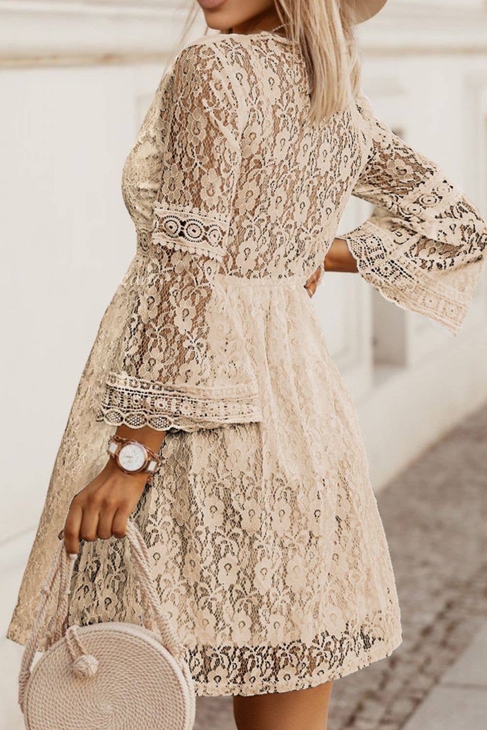 Dust Storm Lace V-Neck Three-Quarter Sleeve Dress for wholesale on Faire1
