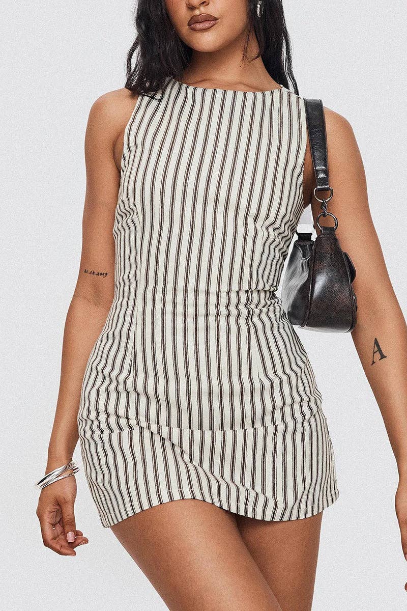 Mccolin - Wholesale Dress - Women's - Striped Sleeveless Casual Dress3