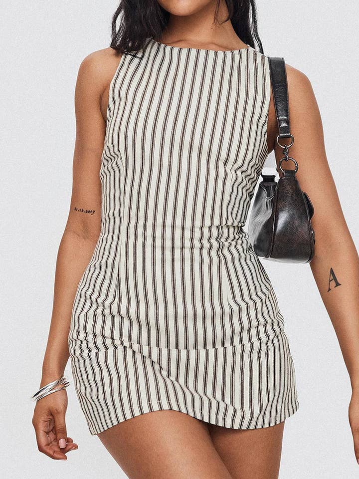 Mccolin - Wholesale Dress - Women's - Striped Sleeveless Casual Dress3