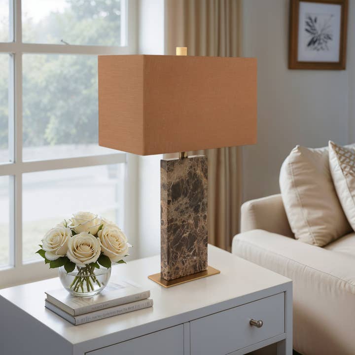 Brown 26x16 in. Fabric Modern Rectangular Marble Table Lamp and other Purchase Wholesale desk lamp. Free Returns & Net 60 Terms on Faire trending on Faire.