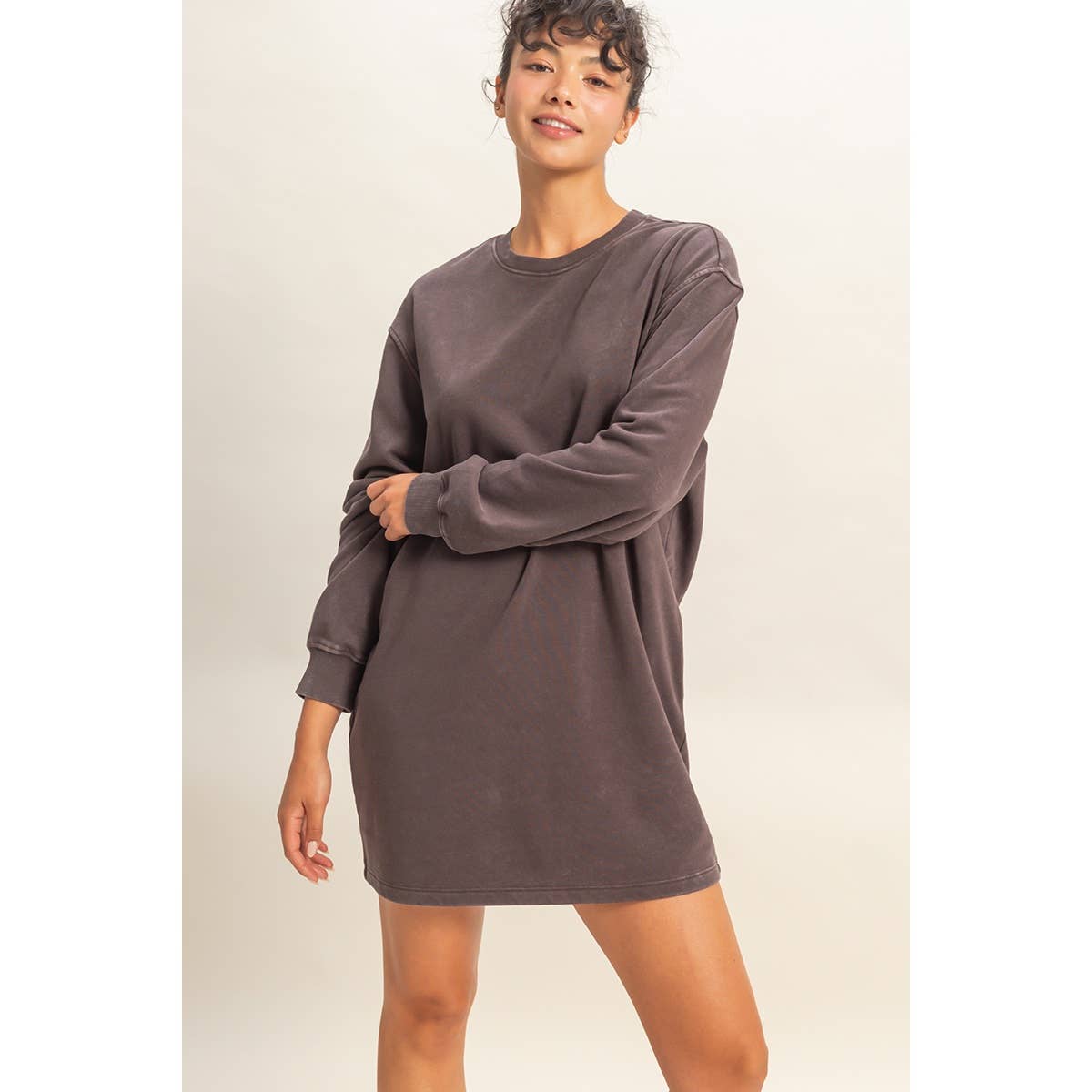 Double Zero - Venta al por mayor Vestido - Mujer - Vestido sudadera mini de gran tamaño lavado mineral46