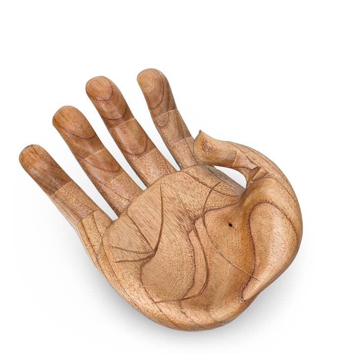 GIANTISCHE HANDKOM, Gesneden Hand Fruitkom, Houten Handkom, Gesneden Hand voor wholesale door baligood