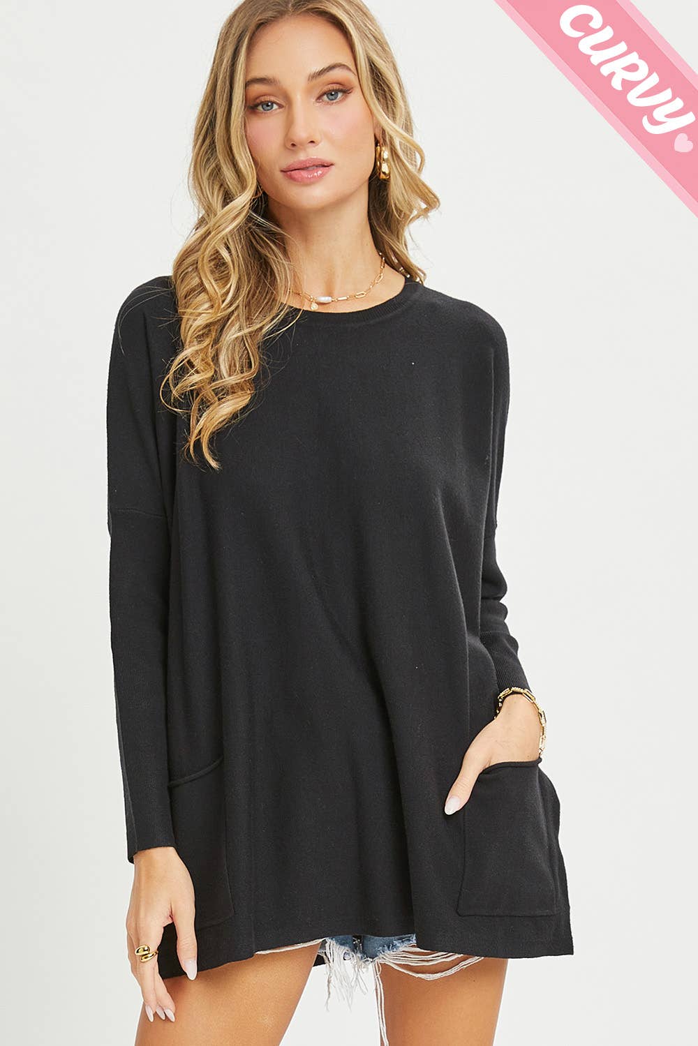 Sweet Lovely by Jen - Wholesale Tunic Sweater - Women's - FRONT POCKET OVERSIZE SWEATER PLUS SIZE3