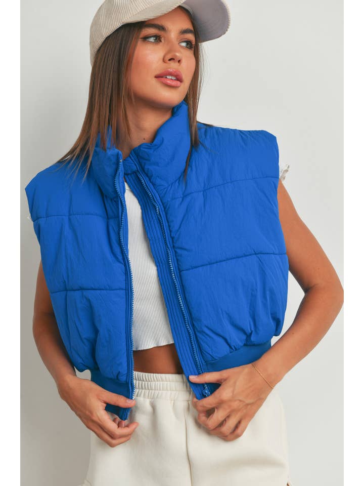 BUTTERMELON - Wholesale Outerwear Vest - Women's - Fall Zip-Up Crop Puffer Fall Vest - BMJ7012