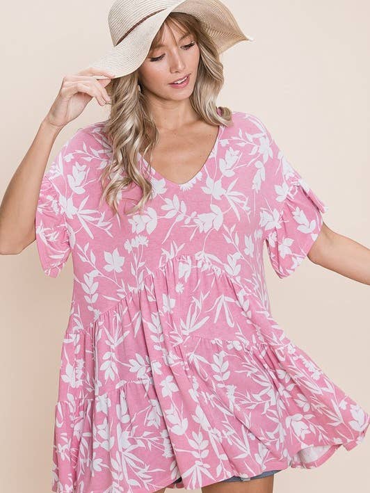 ETK-8412 Floral Tiered Babydoll Tunic Top for wholesale by Emerald Collection