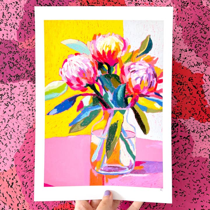 Julia Ockert - Wholesale Art Print - Playful Protea Flowers Art Print