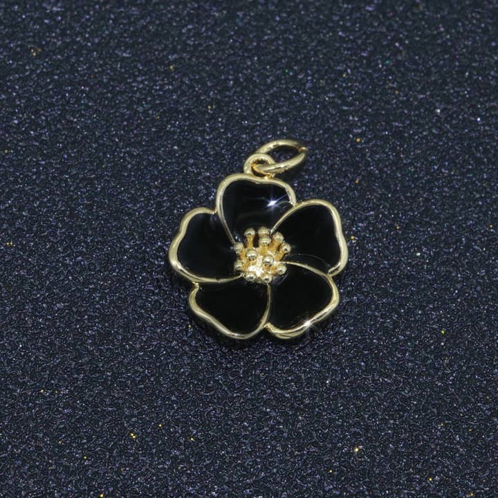 Aim Eternal - Wholesale Individual Charm/Pendant - Dainty Hibiscus Charm Tropical Flower Gold Filled Enamel Charm Hawaiian Inspired Jewelry Pendant for Necklace Bracelet Earring Component M-505 M-506 M-507