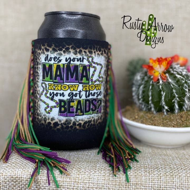 Regular Mardi Gras BeadsFringe Koozie for wholesale by RAD Wholesale