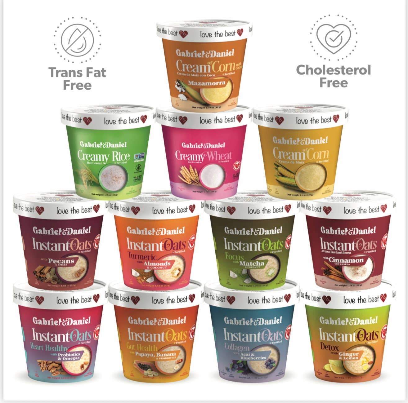 Gabriel & Daniel Wellness Oatmeals - Vente Avoine - Flocons d'avoine et céréales instantanés biologiques - PACK VARIÉTÉ (12 tasses)