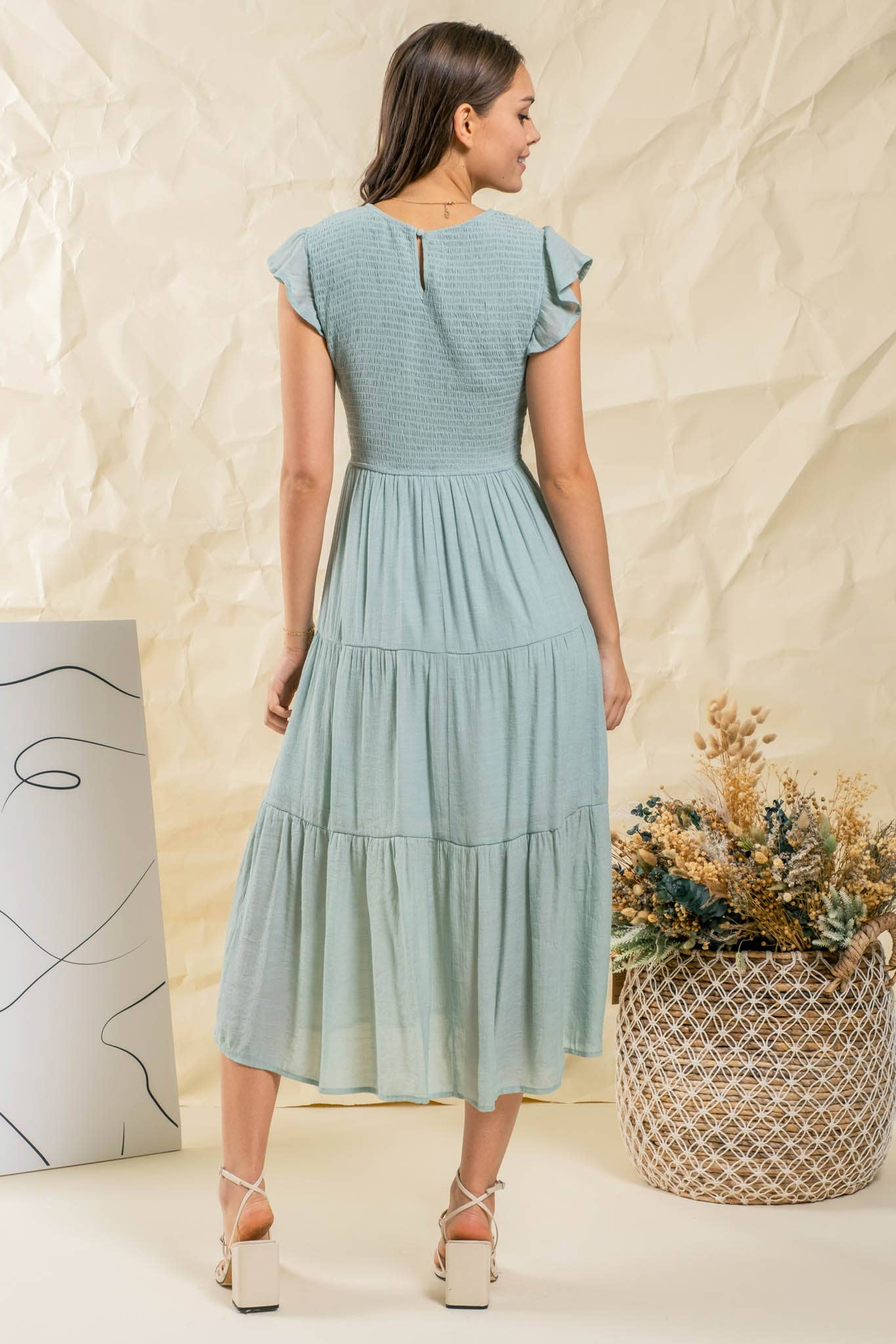 Blu Pepper - Venta al por mayor Vestido - Mujer - Vestido midi con volantes y cuerpo fruncido98