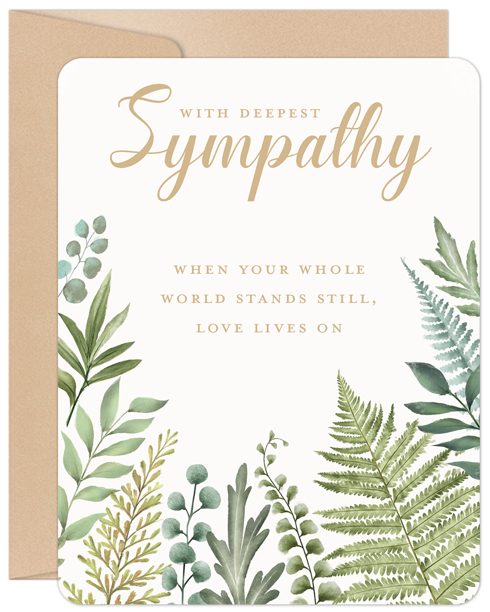 Willow & Ivy Press – Engroshandel Sympati-kort – Med dybeste medfølelse Grønne Blade Kondolencekort0