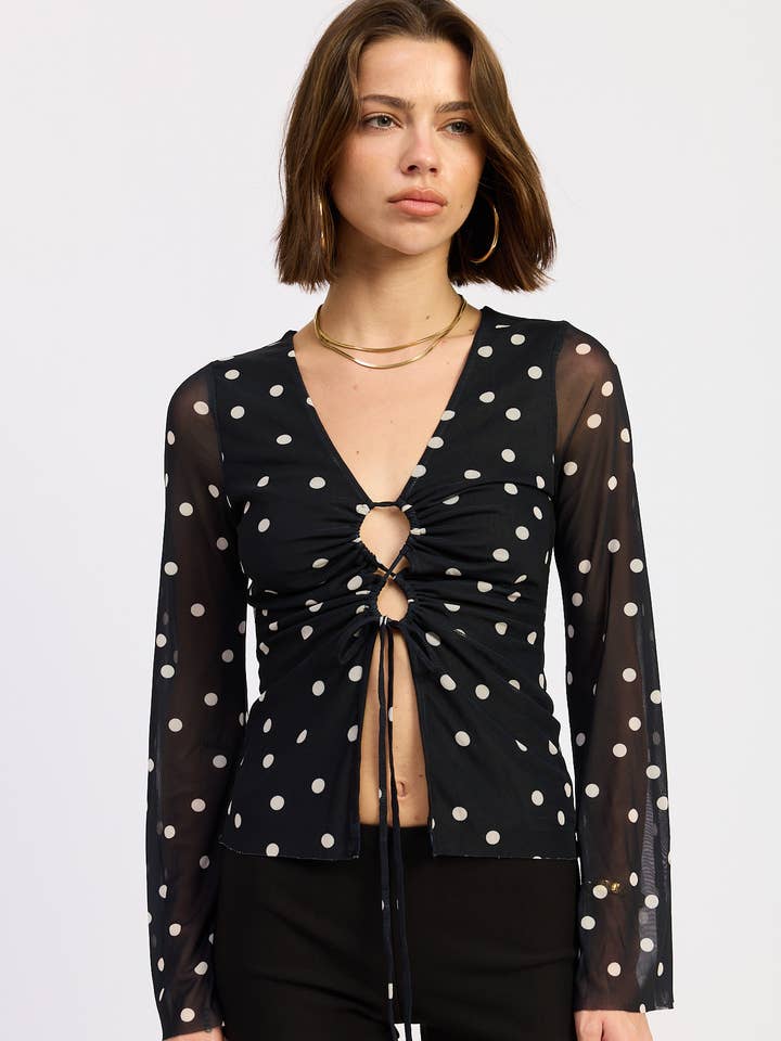 CRISS CROSS FRONT LACE UP TOP WITH BELL SLEEVES for wholesale by Emory Park