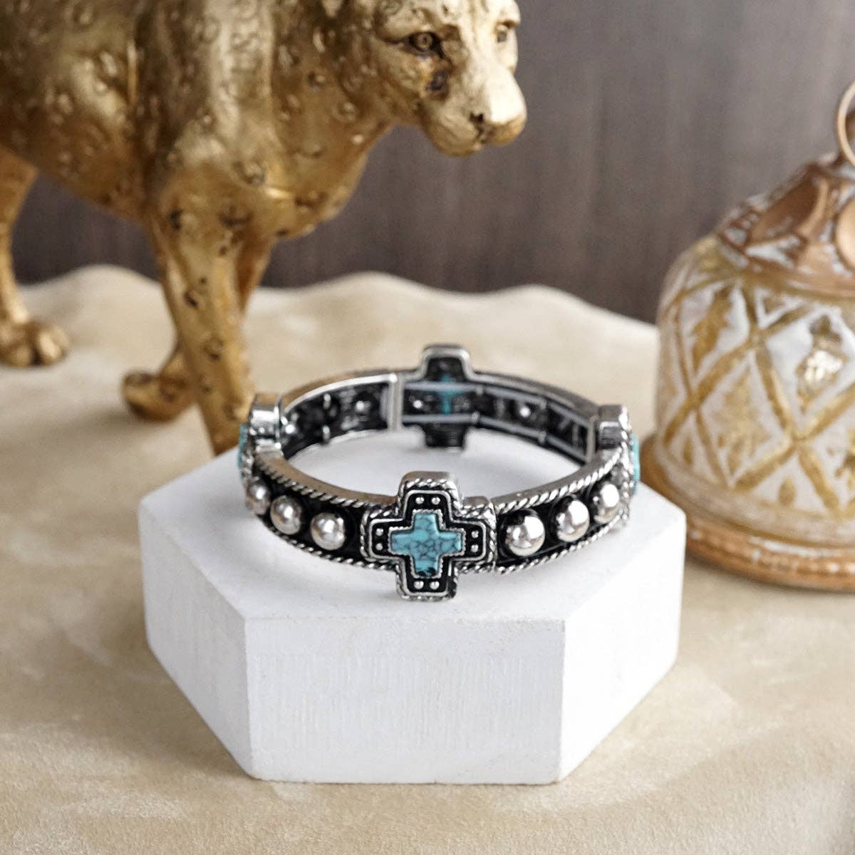 PennyLine inc - Vente Bracelet jonc - Chanson du désert – Bracelets extensibles bohèmes western avec turquoise4