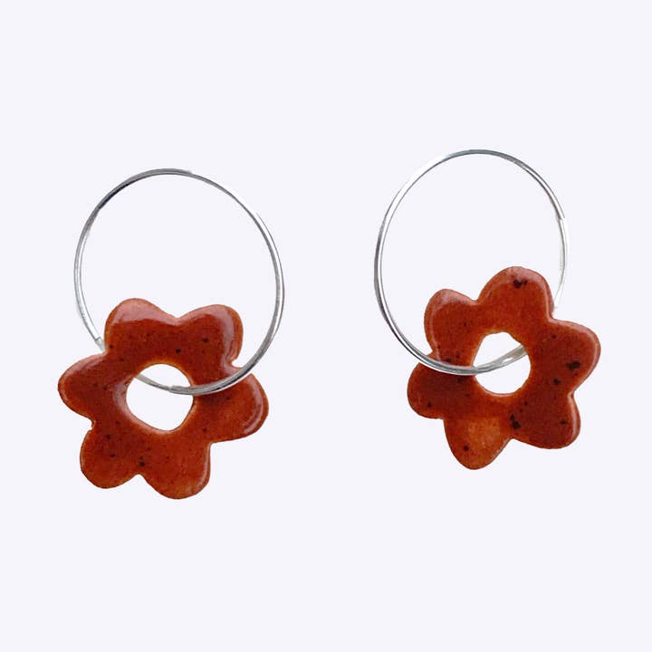 Handmade Ceramic Earrings: Brick Blossom Mini Hoops for wholesale by Togetherness