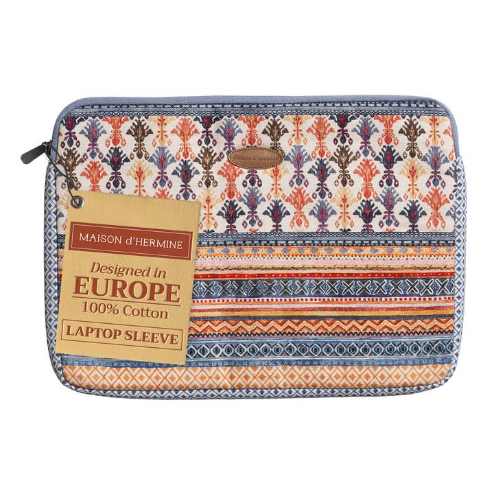 Laptop bag 100% Cotton - Sleeve/Handle/Pocket - Ikat for wholesale by Maison d'Hermine - Design in Every Thread