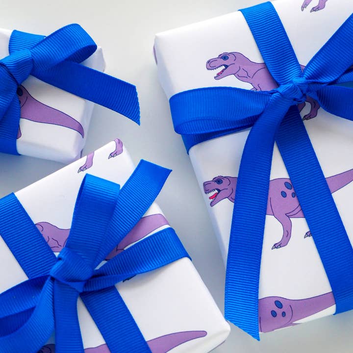 T-Rex dinosaur wrapping paper with tags for wholesale by designosaur