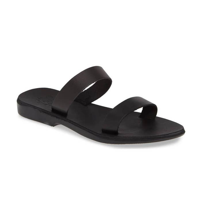 Ada - Sandália de alça dupla de couro | preto por atacado de Jerusalem Sandals
