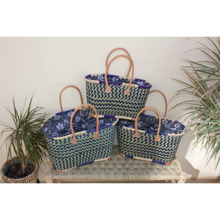 Varukorg med blå WAX blommig tygpåse - Marknadsväskor - Strandväska - 3 STORLEKAR - för wholesale av Boutique Huléti