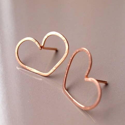 Ekstra stort hjerte stud øreringe i rosa guld fyldt for engroshandel hos Siebijoux