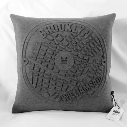 Brooklyn map embossed cushion -promotional insert included for wholesale by Hudson and Kings