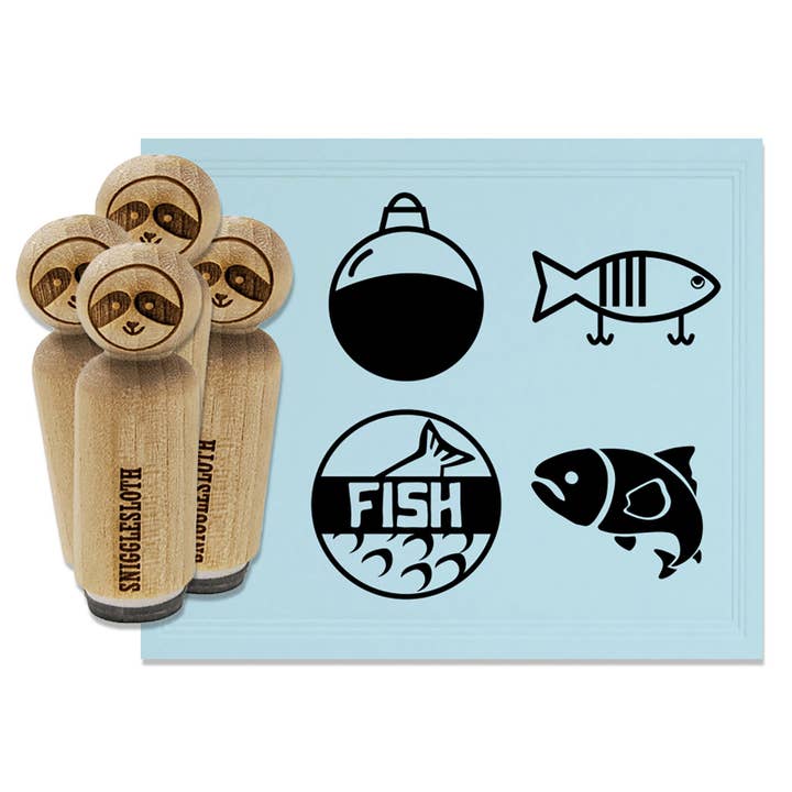 Fish Fishing Float Bobber Lure Rubber Stamp Set for Stamping Crafting Planners for wholesale by Sniggle Sloth