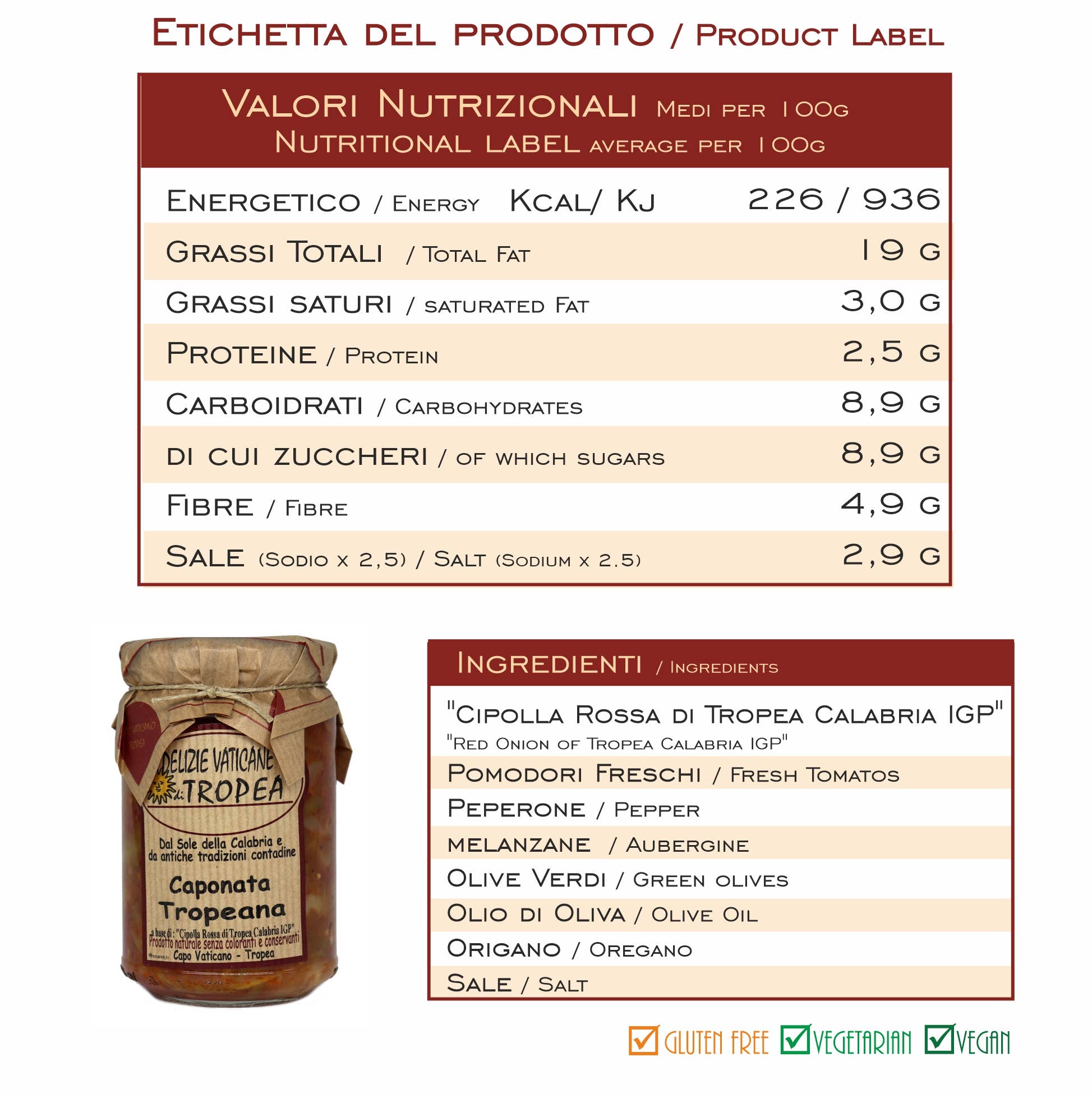 DELIZIE VATICANE DI TROPEA - Wholesale Saus - Caponata Tropeana - Ambachtelijke gourmetsaus, 280gr1