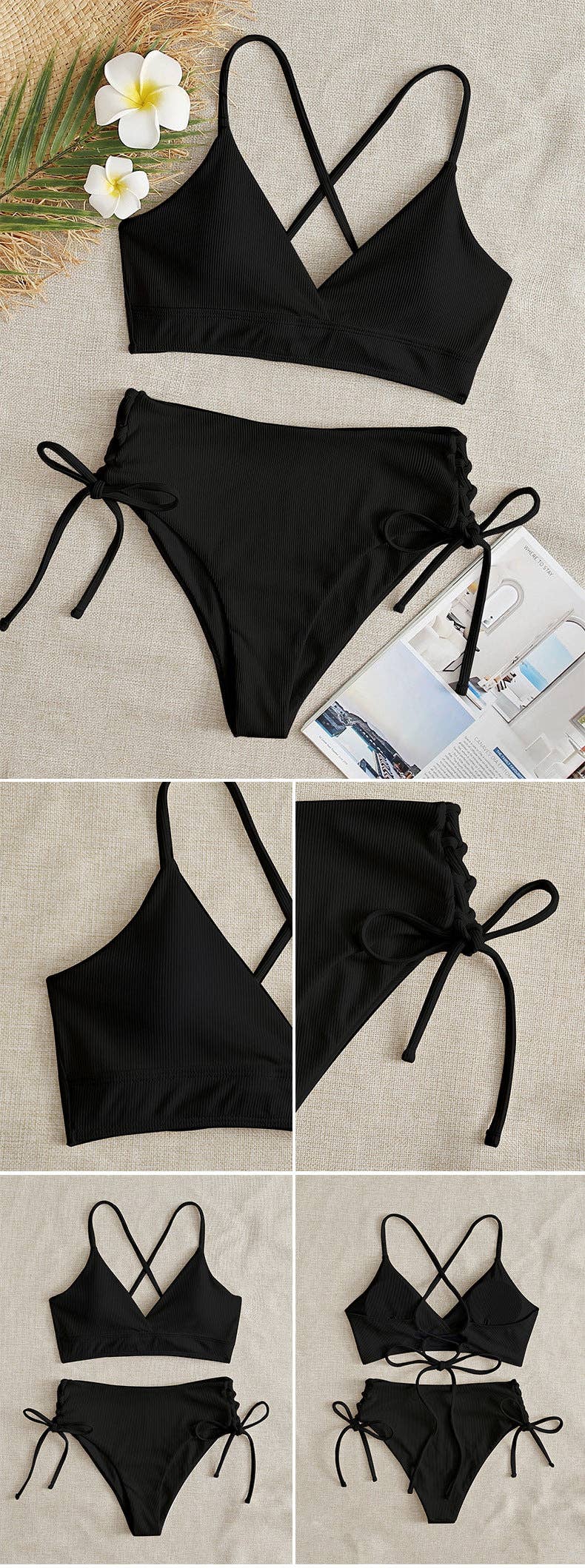 Sweetkama - Wholesale Two Piece Swimsuit - Women's - Ladies Solid Color Shoulder String Tie Bikini Set RFD-96848