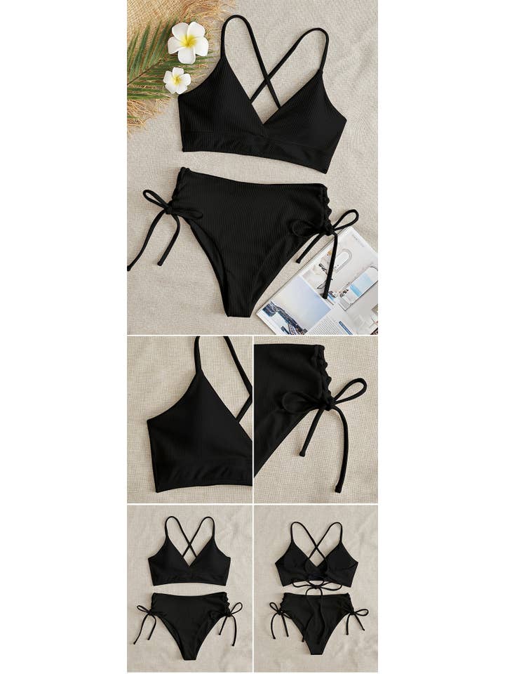 Sweetkama - Wholesale Two Piece Swimsuit - Women's - Ladies Solid Color Shoulder String Tie Bikini Set RFD-96848