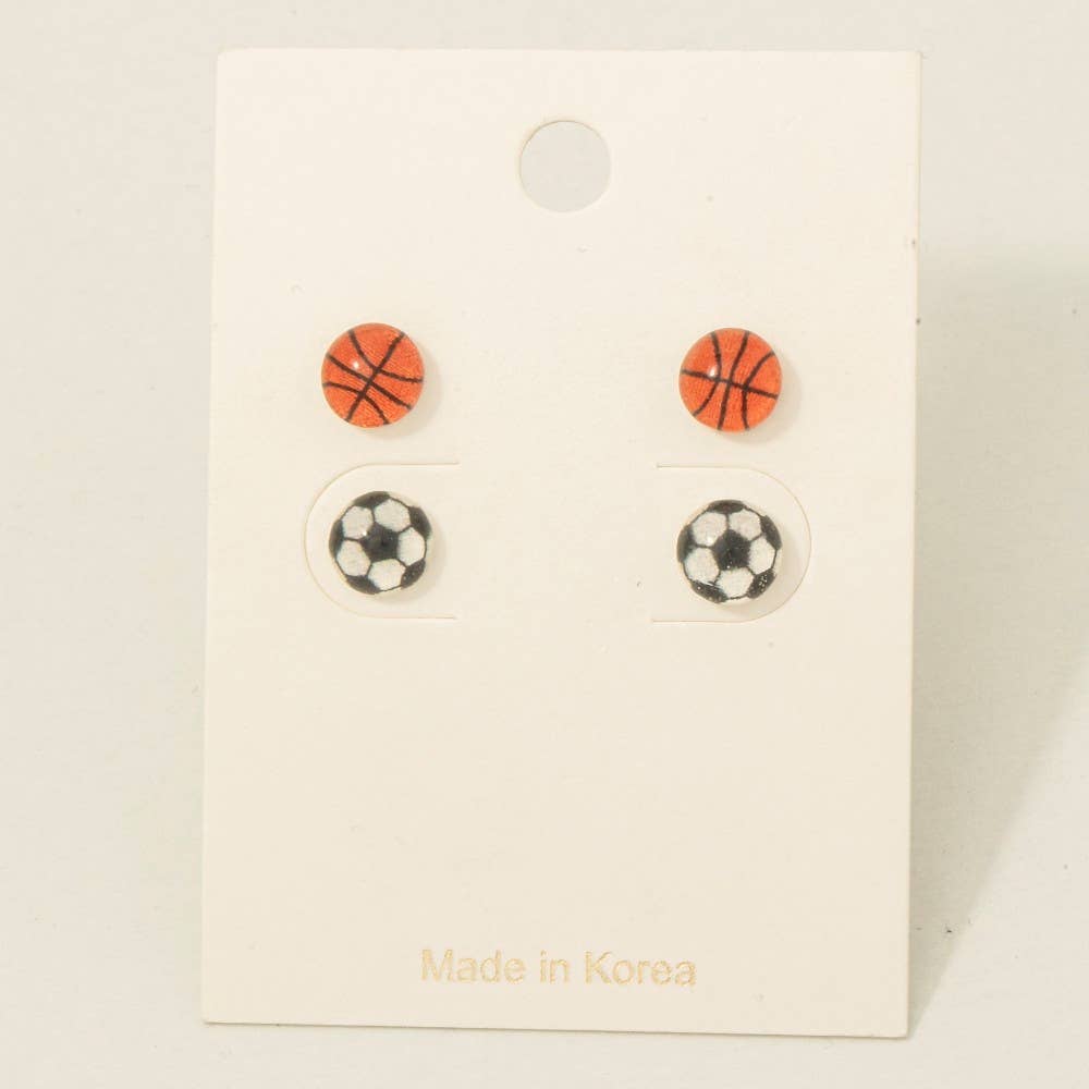MULTI Game Day Basketball And Soccer Ball Stud Earrings Set for wholesale on Faire1