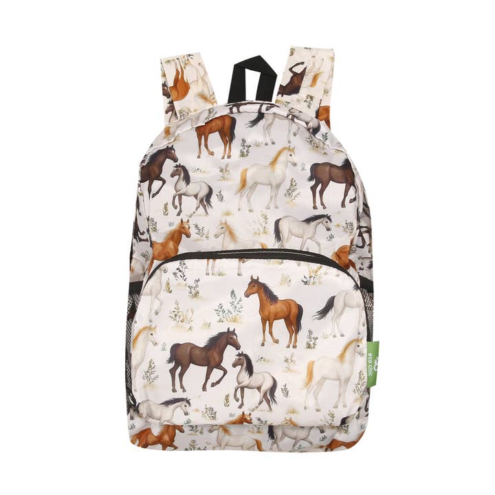 G112BG - Eco Chic Lightweight Foldable Mini Backpack Wild Horses Beige (Pack of 2) for wholesale by Eco Chic