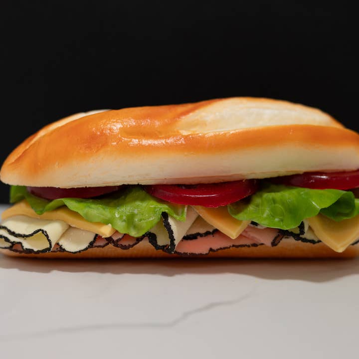 Just Dough It! Fake Foods – wholesale Decorative tabletop object – Fake Ham and Turkey on a Hoagie Roll Sandwich