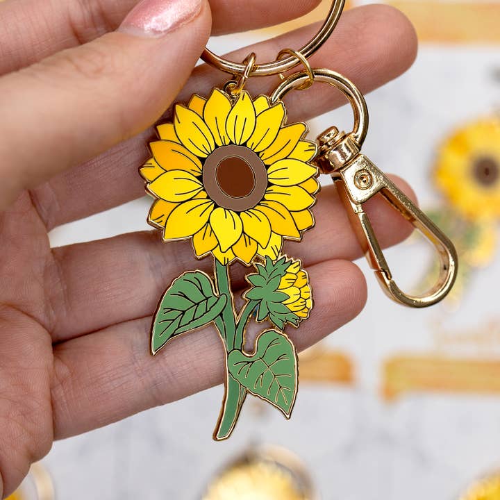Botanical Bright - Wholesale Keychain - Unisex - Sunflower Enamel Keychain with Key Clip2