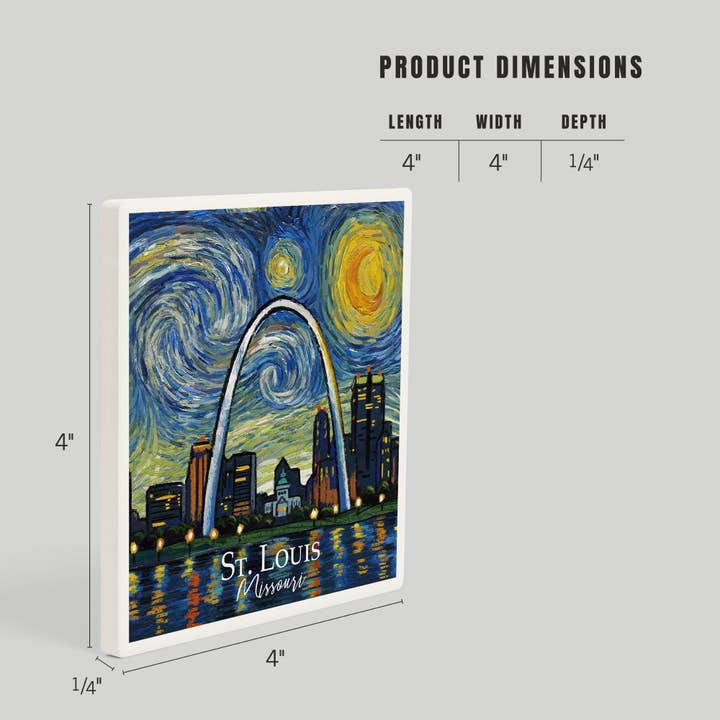 Lantern Press - Wholesale Coasters - CERAMIC COASTER St. Louis Missouri Waterfront Starry Night4