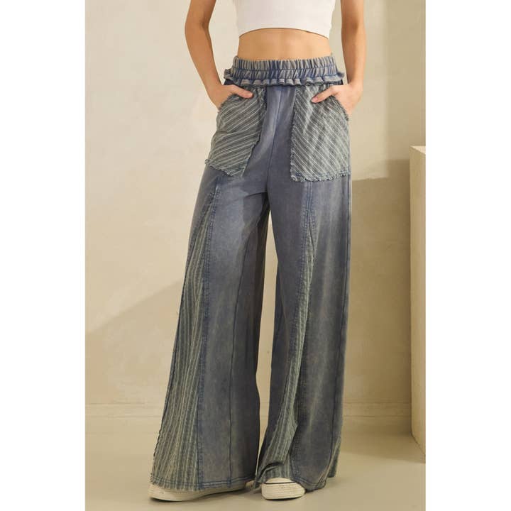 DENIM BLUE COASTAL DRIFT WIDE-LEG PANTS (SP8082) for wholesale on Faire4