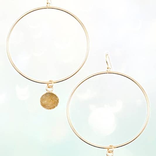 Andrea Bijoux - Wholesale Dangle Earrings - ROUND LINK FAUX DRUZY STONE HOOP EARRING2