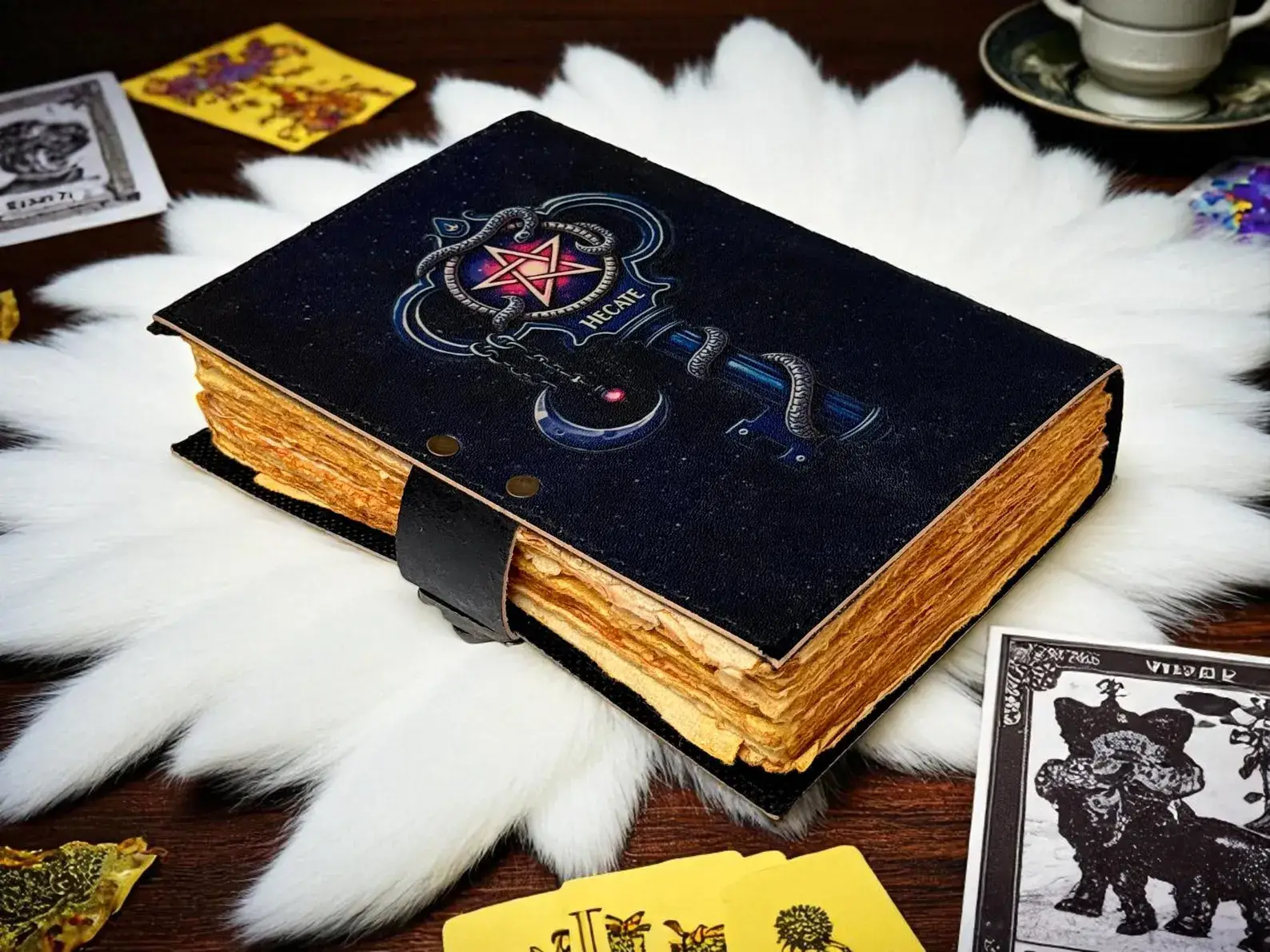 MNM HANDICRAFTS – Diário por atacado – Diário de Couro de Corvo com Design de Lua Livro Grimório Gótico3