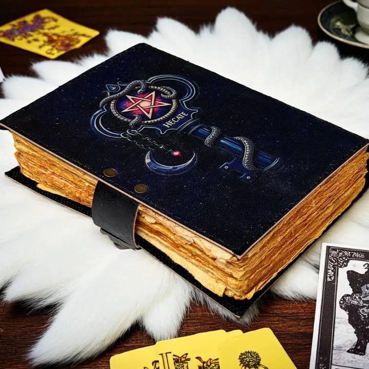 MNM HANDICRAFTS – wholesale Journal/diary – Raven Leather Journal with Moon Design Gothic Grimoire Book3