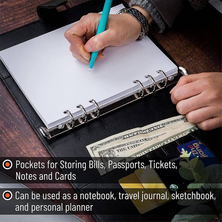 Mr. Pen - Wholesale Planner - Planner Binders,A6, Black, Leather Notebook Cover, Composition Notebook Cover Refillable, Wallet Binder, Planner Binder 6 Ring, Leather Ring Binder, Refillable Notebook Binder5