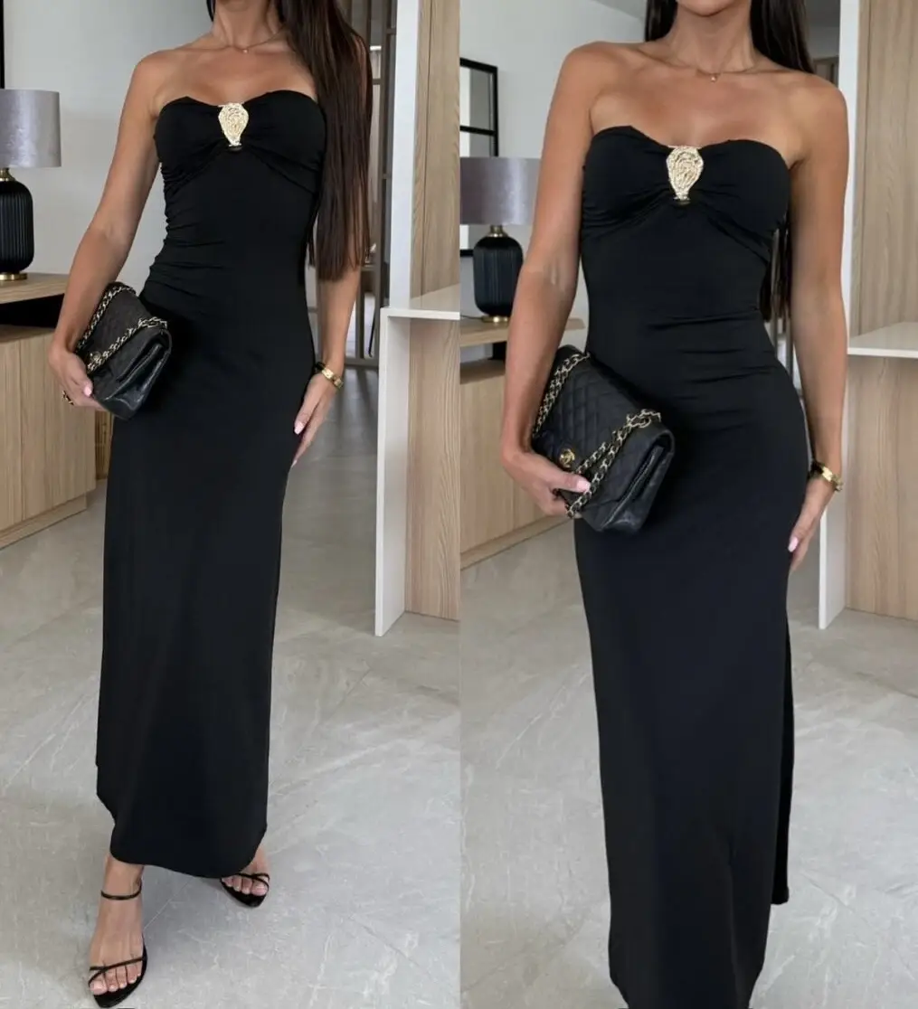 ESTEE BROWN - Wholesale Dress - Women's - Long dress with tied collar - 5940-10