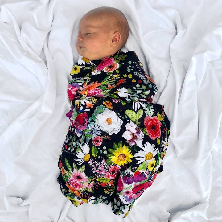 Chuckles & Caz - Wholesale Swaddle – Baby - Watercolour Flower Muslin Swaddle1