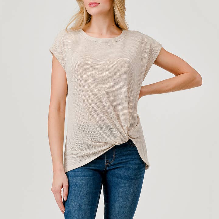 Heimious - Vente Haut en maille – femme - Haut en tricot à manches courtes et nœud décollé, T80522