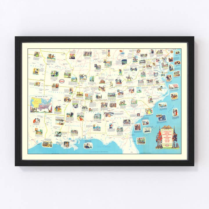 Vintage Map of the Civil War Battlefields 1861 for wholesale by Ted's Vintage Art