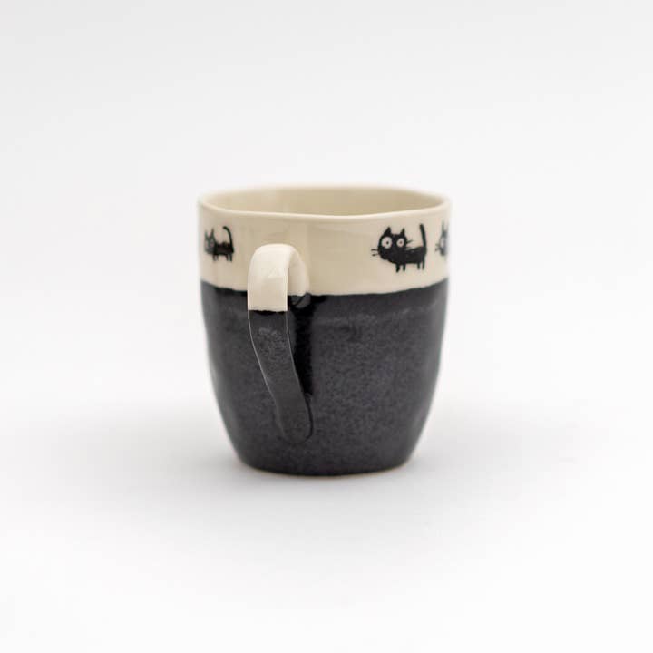 U PLUS INC - Wholesale Coffee Mug - Handmade Cat Mug Mino Ware - Black