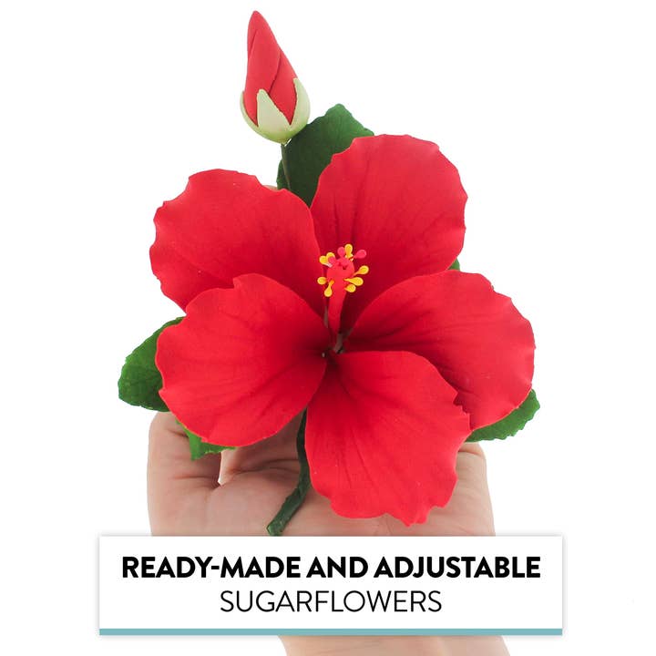 Global Sugar Art - Wholesale Artificial flowers - Tropical Hibiscus Sugar Cake Flower Spray by Global Sugar Art, Red3