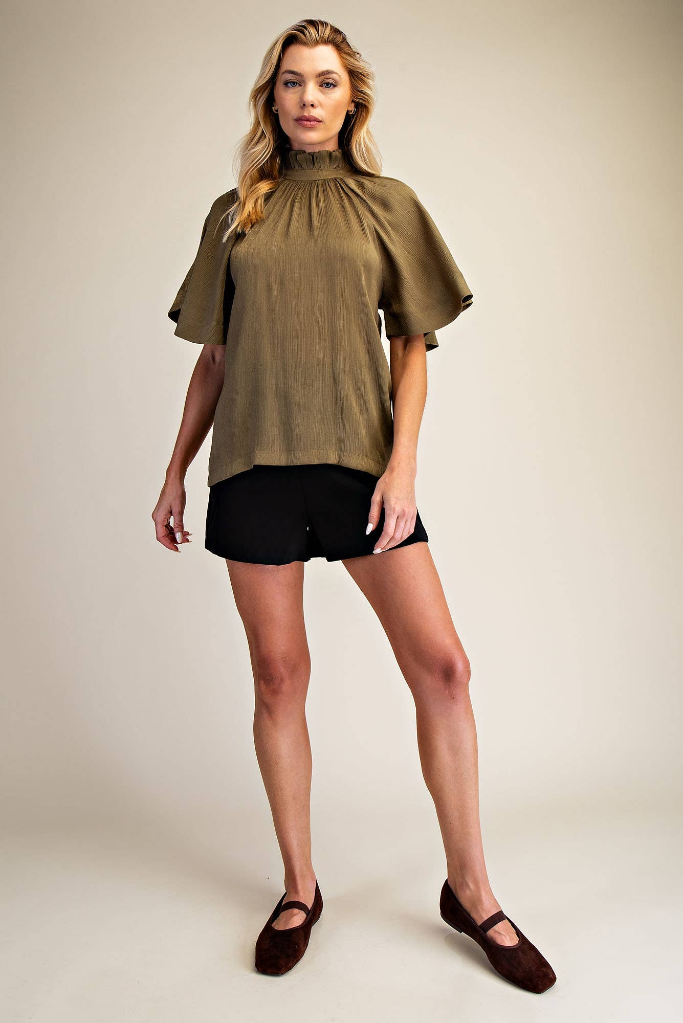 Glam - Wholesale Blouse - Women's - Ruffle Neck Raglan Sleeve Blouse12