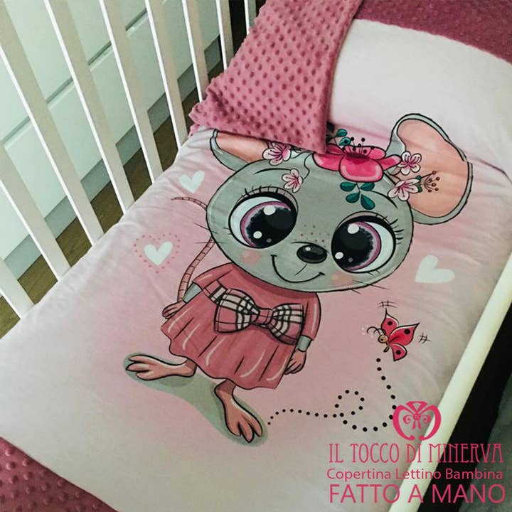 Cover with border Newborn in Antique Pink Fleece and Topolina Cotton - Handmade for wholesale by Il Tocco di Minerva