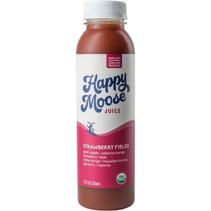 Happy Moose Juice - Wholesale Wellness Juice/Tonic - Strawberry Fields - Organic Cold-Press Juice - Goji & Ginger