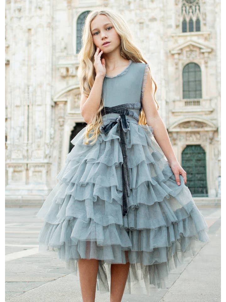 Joyfolie - Wholesale Dress - Kids - Geneva Petticoat Dress in Dusty Blue