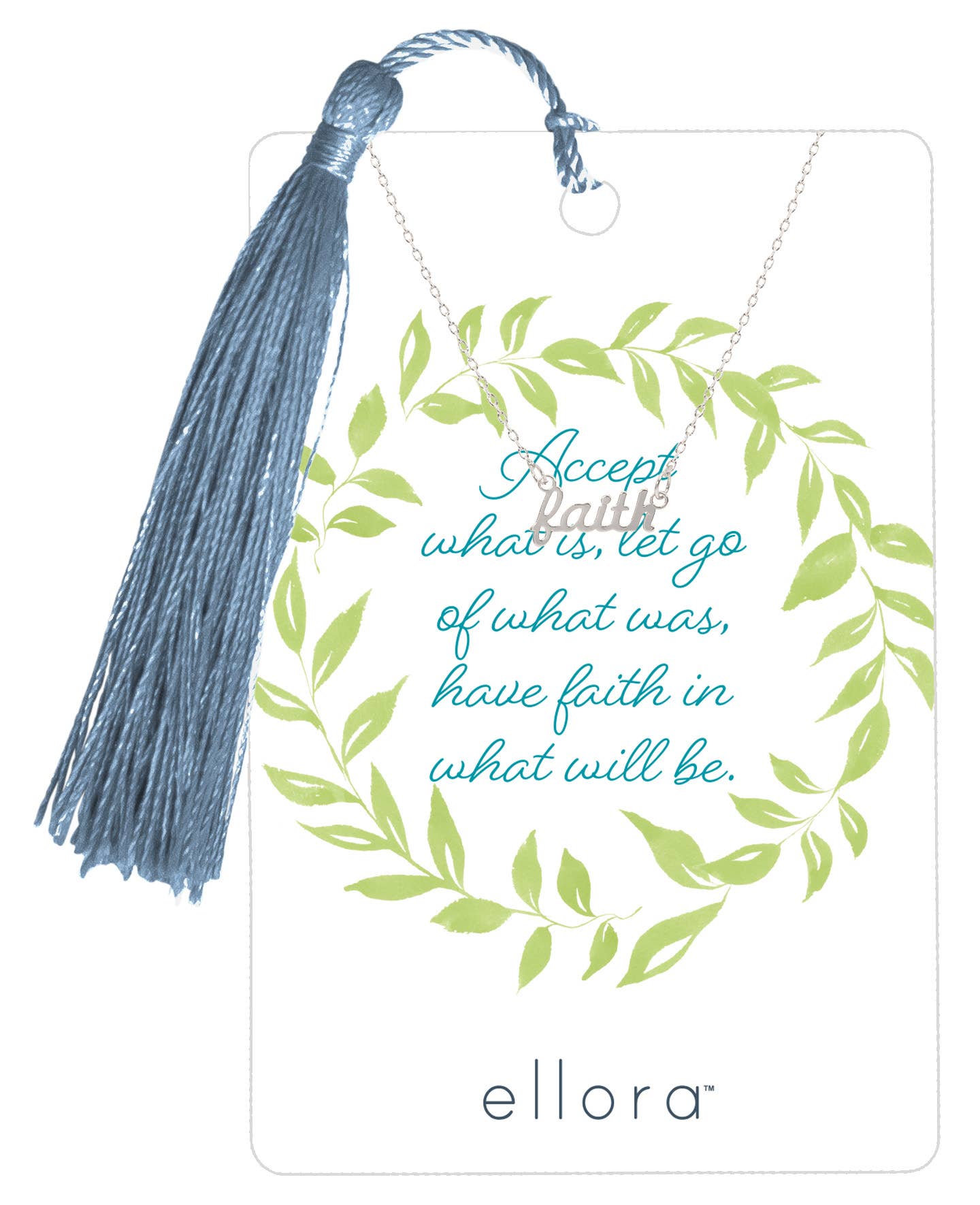 ellora - Wholesale Pendant/Charm Necklace - Faith Script Necklace - Silver on Kindness Card0